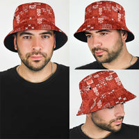 Vintage Hawaiian Quilting Patterns Bucket Hat Red Style Tribal Fabric Patchwork - Polynesian Pride