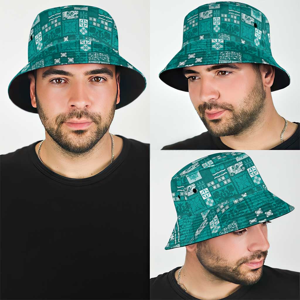 Vintage Hawaiian Quilting Patterns Bucket Hat Turquoise Style Tribal Fabric Patchwork - Polynesian Pride