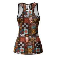 Vintage Hawaiian Quilting Patterns Hollow Tank Top Brown Style Tribal Fabric Patchwork - Polynesian Pride