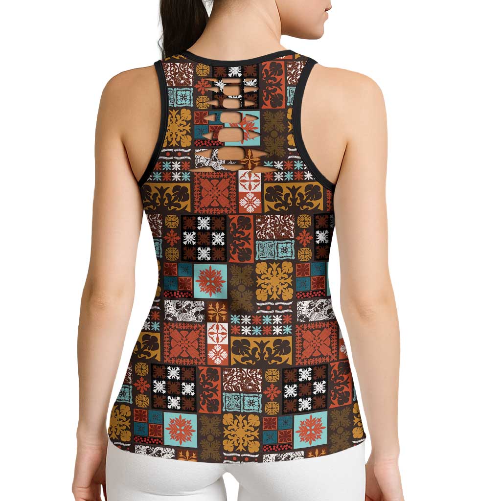 Vintage Hawaiian Quilting Patterns Hollow Tank Top Brown Style Tribal Fabric Patchwork - Polynesian Pride