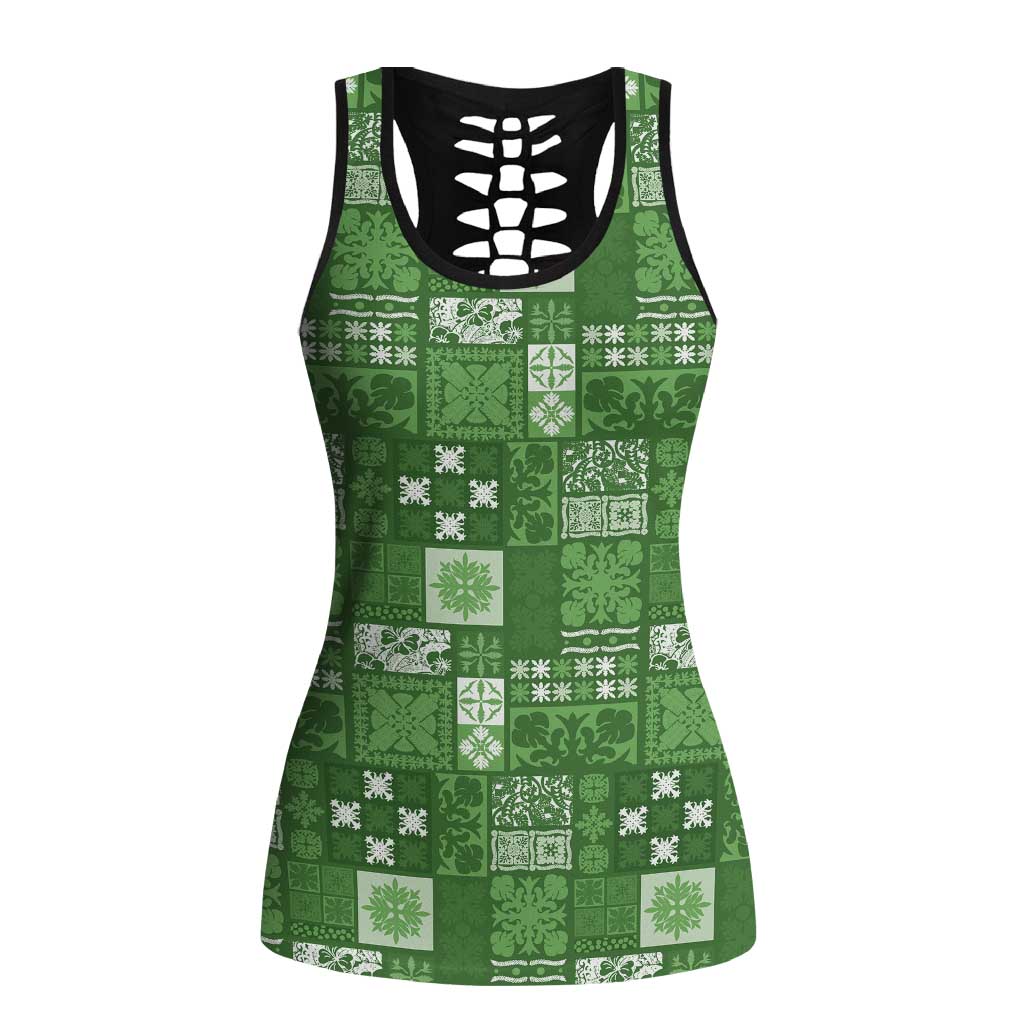 Vintage Hawaiian Quilting Patterns Hollow Tank Top Green Style Tribal Fabric Patchwork - Polynesian Pride