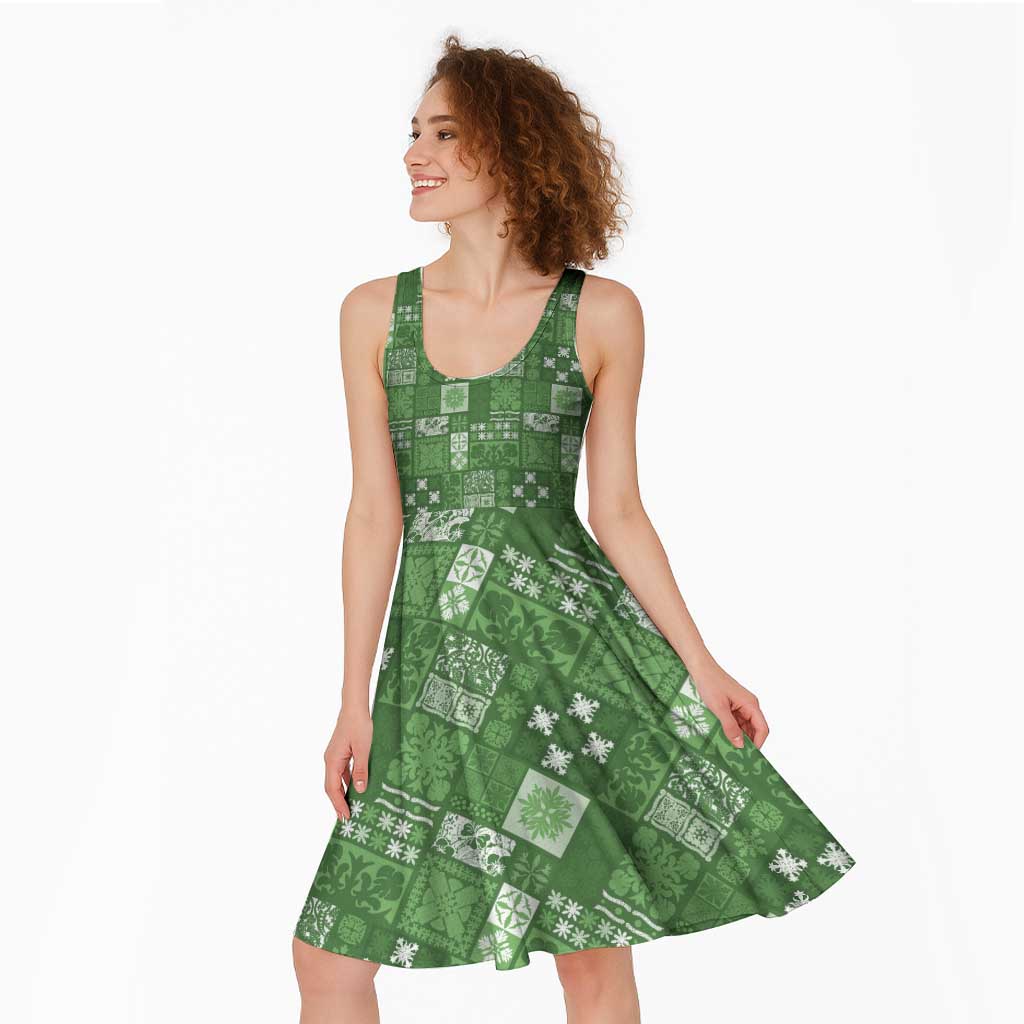 Vintage Hawaiian Quilting Patterns Midi Dress Green Style Tribal Fabric Patchwork - Polynesian Pride