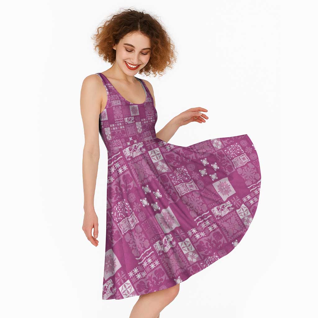 Vintage Hawaiian Quilting Patterns Midi Dress Pink Style Tribal Fabric Patchwork - Polynesian Pride