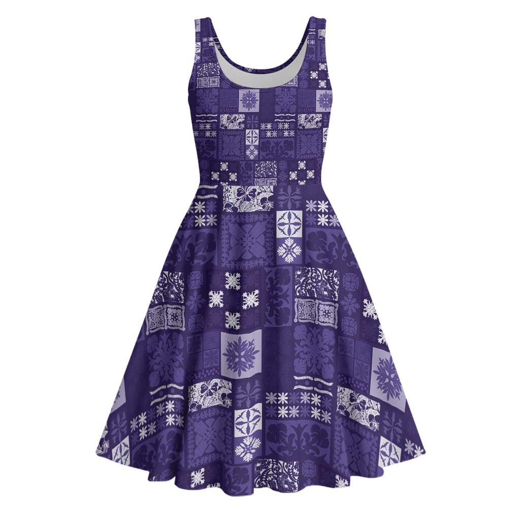 Vintage Hawaiian Quilting Patterns Midi Dress Purple Style Tribal Fabric Patchwork - Polynesian Pride