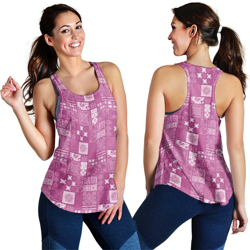Vintage Hawaiian Quilting Patterns Women Racerback Tank Pink Style Tribal Fabric Patchwork - Polynesian Pride