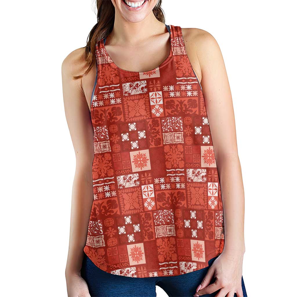 Vintage Hawaiian Quilting Patterns Women Racerback Tank Red Style Tribal Fabric Patchwork - Polynesian Pride