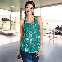 Vintage Hawaiian Quilting Patterns Women Racerback Tank Turquoise Style Tribal Fabric Patchwork - Polynesian Pride