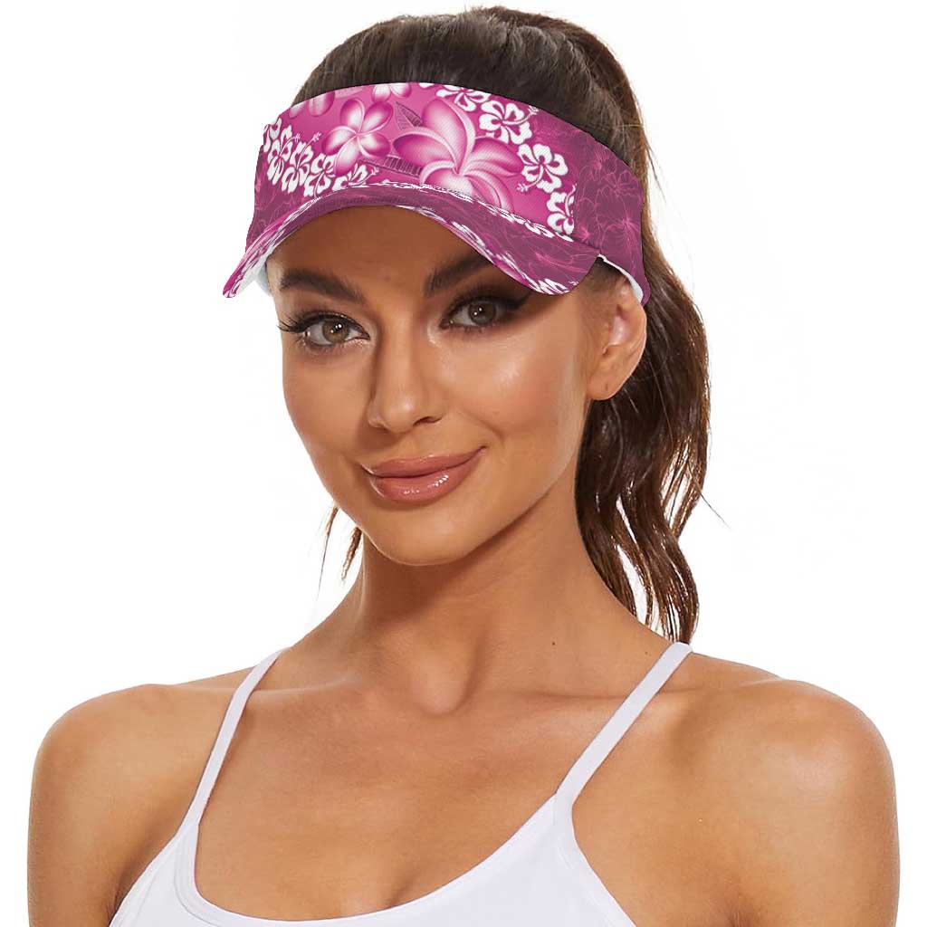 Vintage Pink Polynesia Sun Visor Cap Plumeria With Hibiscus Tropical Vibes
