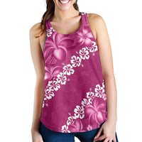 Vintage Pink Polynesia Women Racerback Tank Plumeria With Hibiscus Tropical Vibes - Polynesian Pride