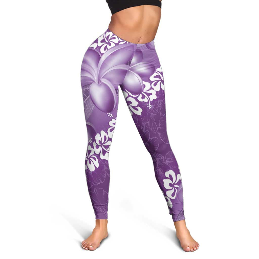 Vintage Purple Polynesia Leggings Plumeria With Hibiscus Tropical Vibes - Polynesian Pride