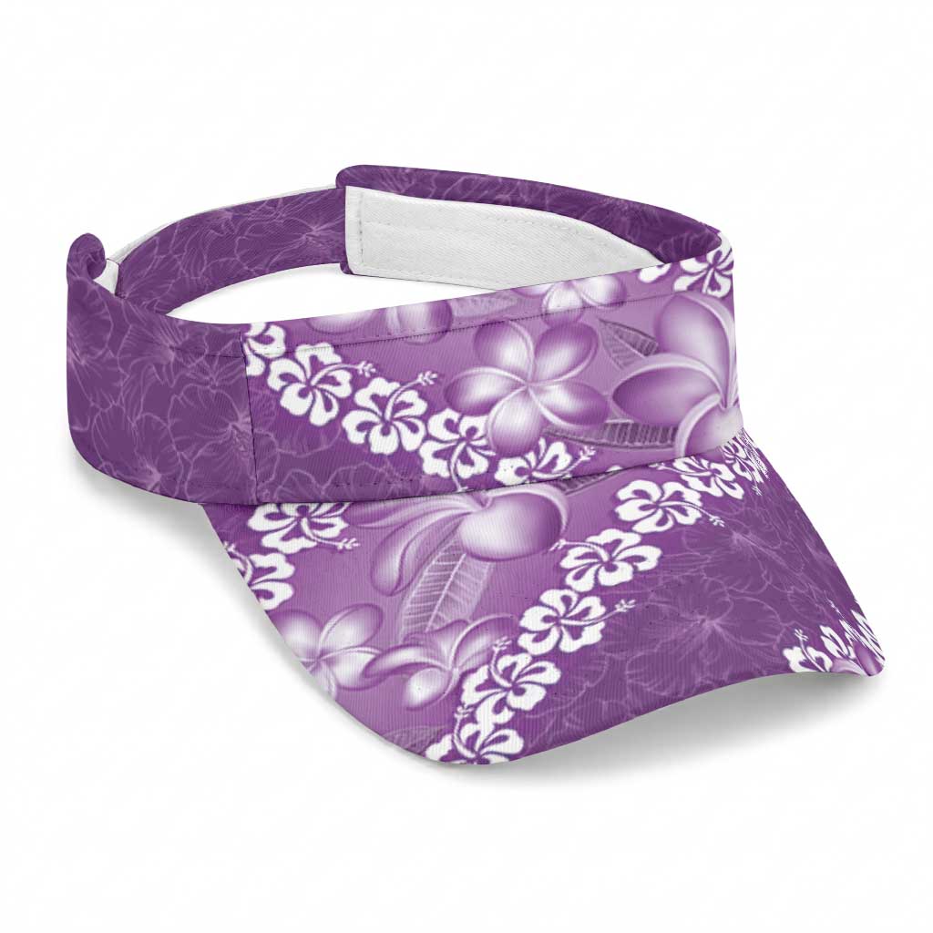 Vintage Purple Polynesia Sun Visor Cap Plumeria With Hibiscus Tropical Vibes