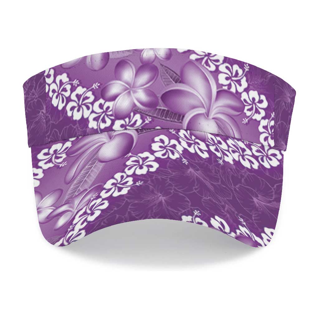 Vintage Purple Polynesia Sun Visor Cap Plumeria With Hibiscus Tropical Vibes