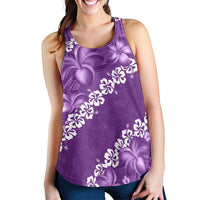 Vintage Purple Polynesia Women Racerback Tank Plumeria With Hibiscus Tropical Vibes - Polynesian Pride