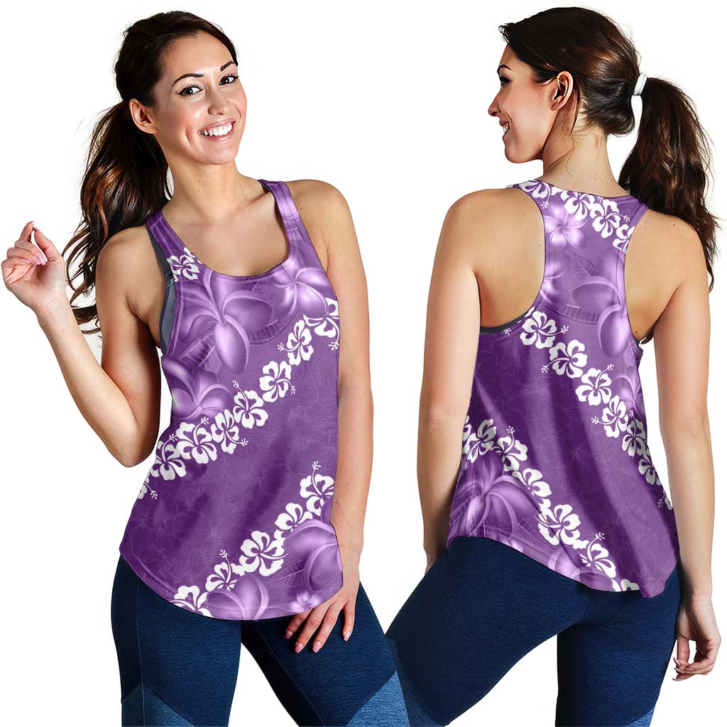 Vintage Purple Polynesia Women Racerback Tank Plumeria With Hibiscus Tropical Vibes - Polynesian Pride