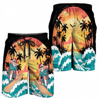 Vintage Santa Claus Surfing Summer Shorts for Men Mele Kalikimaka i Iulai!