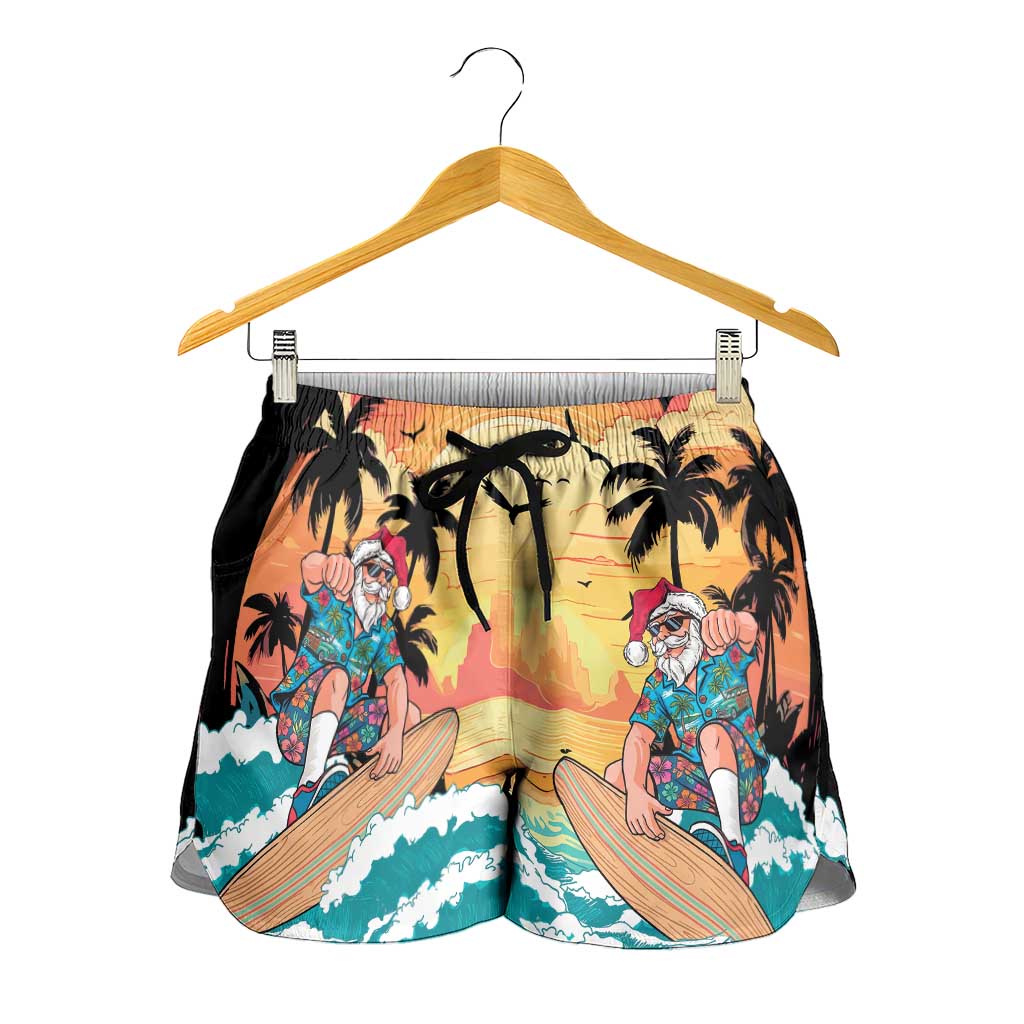 Vintage Santa Claus Surfing Summer Shorts for Women Mele Kalikimaka i Iulai!
