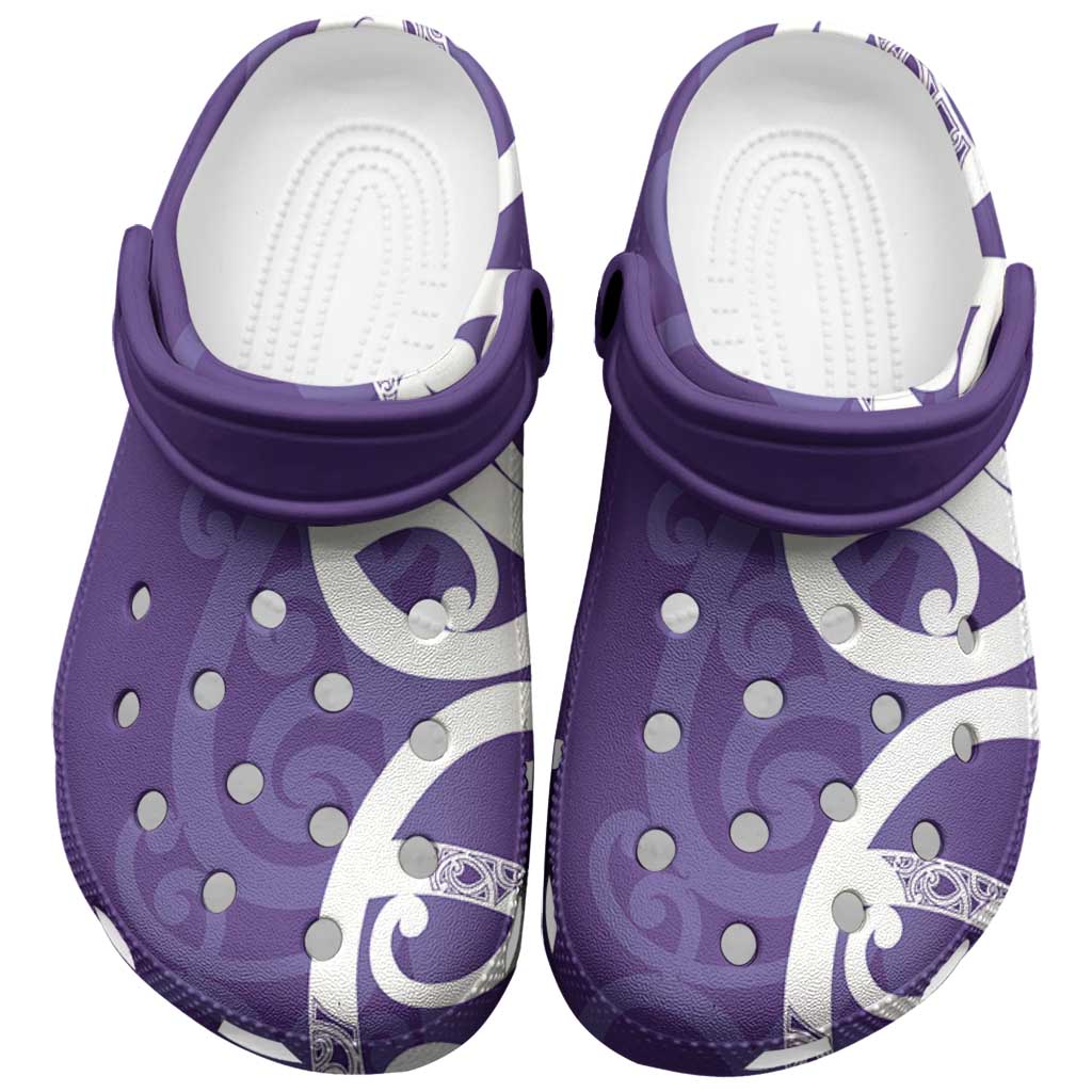 Violet Green Maori Clogs Shoes Koru Kowhaiwhai