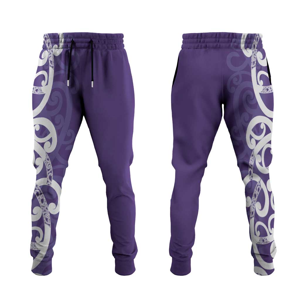 Violet Green Maori Jogger Pants Koru Kowhaiwhai