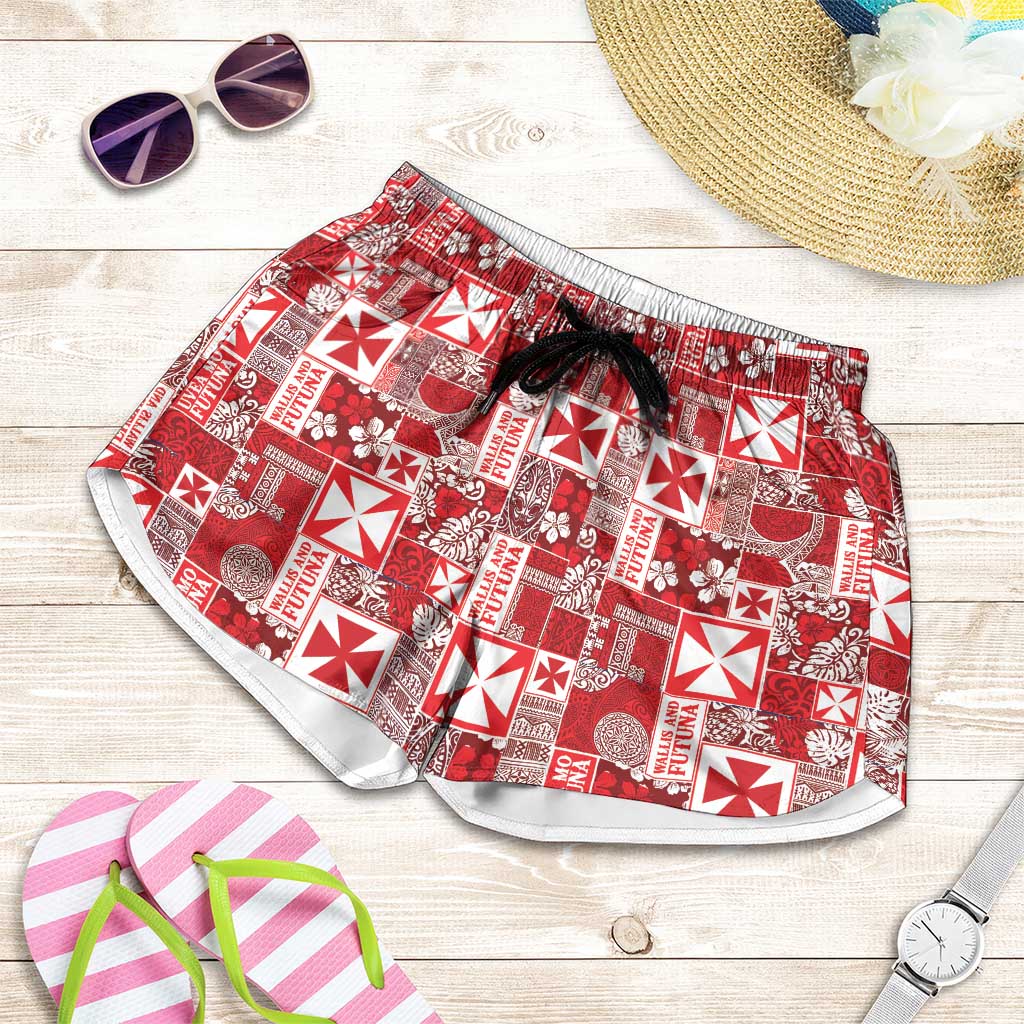 Wallis Et Futuna Kilisimasi Fiefia Shorts for Women Pacific Patchwork Xmas Vibes - Polynesian Pride
