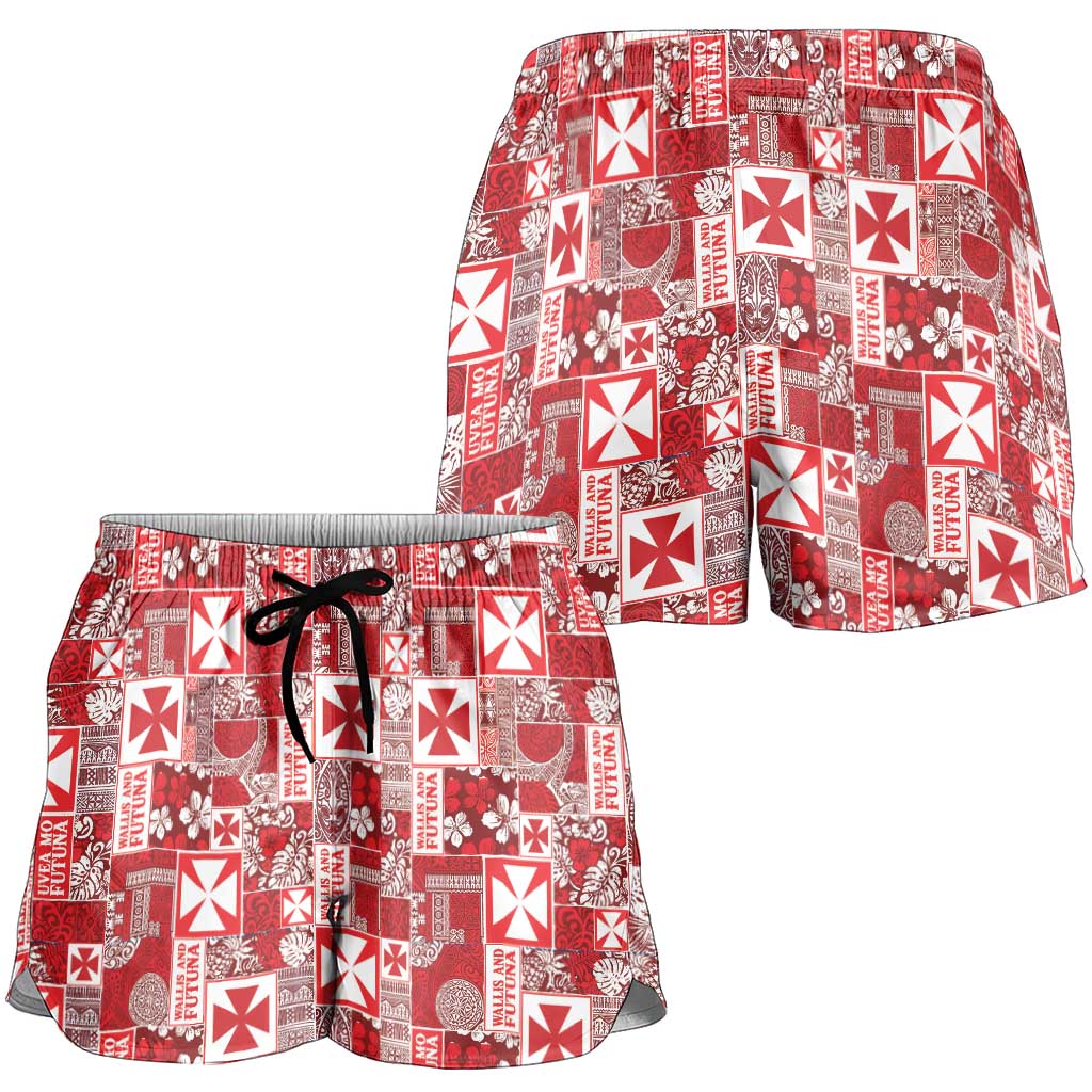 Wallis Et Futuna Kilisimasi Fiefia Shorts for Women Pacific Patchwork Xmas Vibes - Polynesian Pride