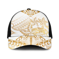 White and Gold Polynesia Baseball Net Cap Plumeria Tattoo With Polynesian Pattern - Polynesian Pride