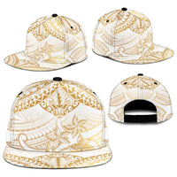 White and Gold Polynesia Snapback Cap Plumeria Tattoo With Polynesian Pattern - Polynesian Pride