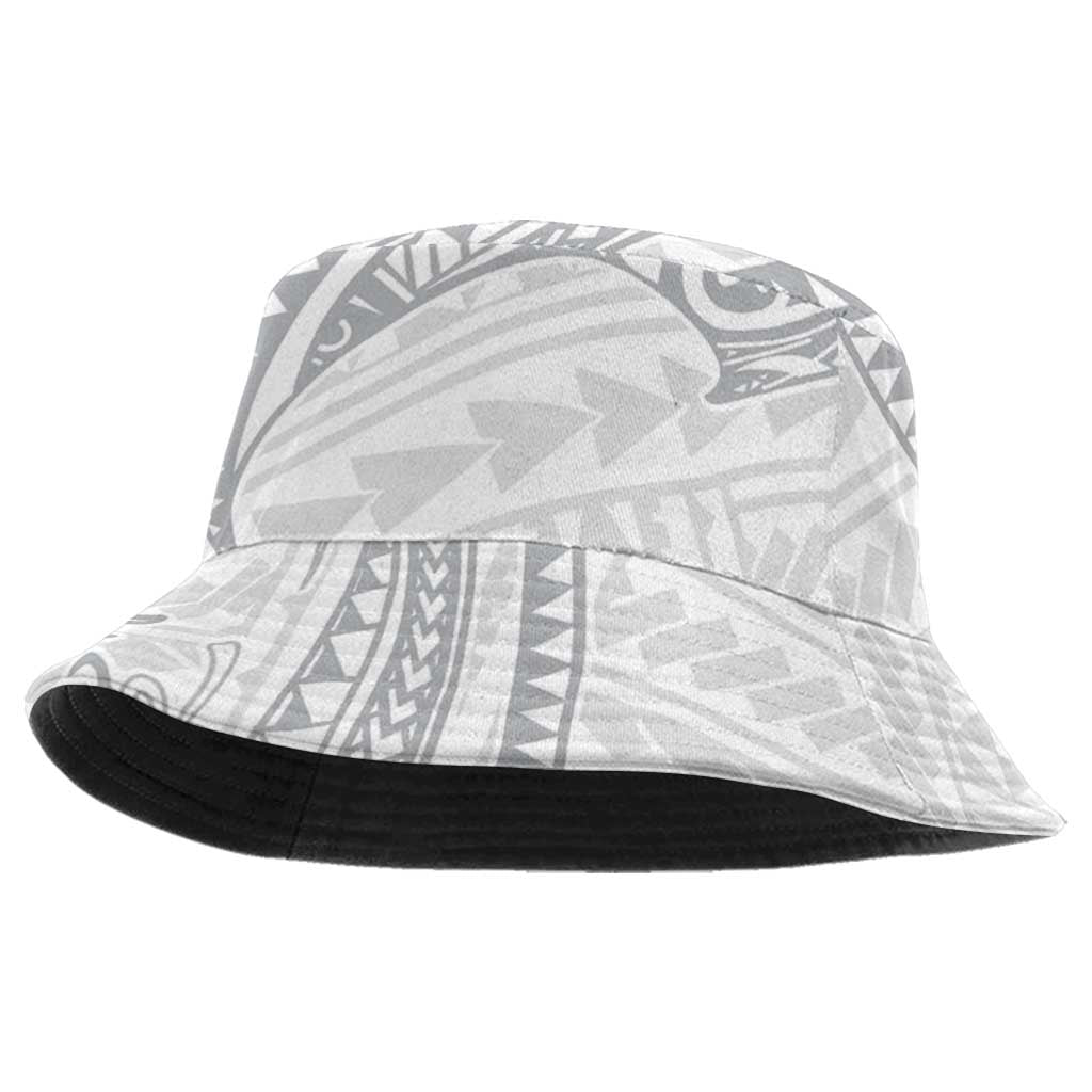 White Sunday Lotu Tamaiti Bucket Hat Polynesian Wave Pastel Gray - Polynesian Pride