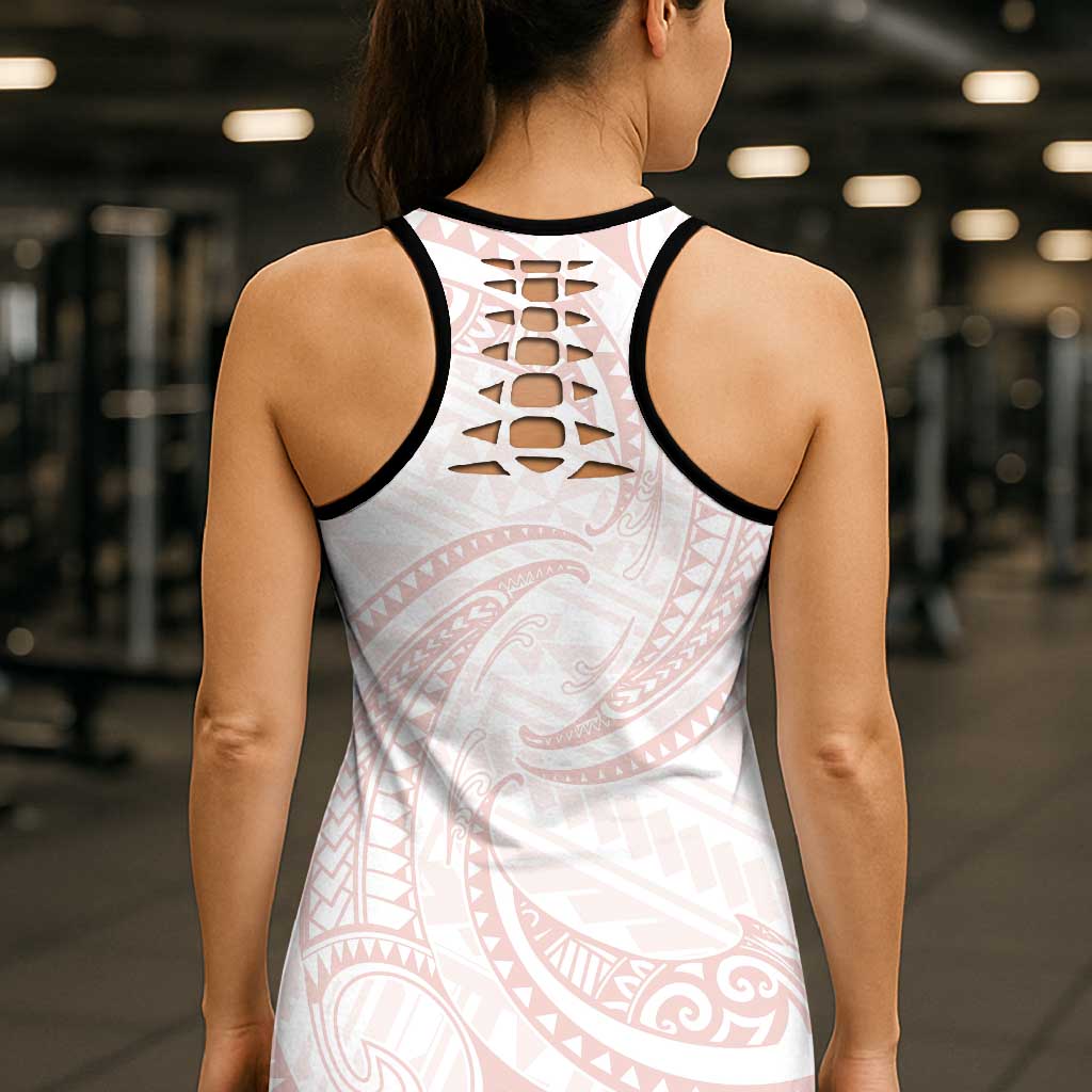 White Sunday Lotu Tamaiti Hollow Tank Top Polynesian Wave Pastel Blush - Polynesian Pride