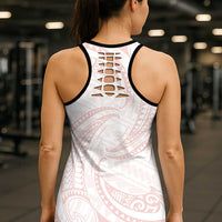 White Sunday Lotu Tamaiti Hollow Tank Top Polynesian Wave Pastel Blush - Polynesian Pride