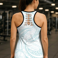 White Sunday Lotu Tamaiti Hollow Tank Top Polynesian Wave Pastel Cyan - Polynesian Pride