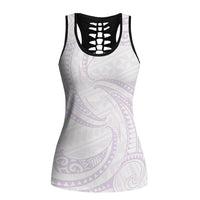 White Sunday Lotu Tamaiti Hollow Tank Top Polynesian Wave Pastel Mauve - Polynesian Pride