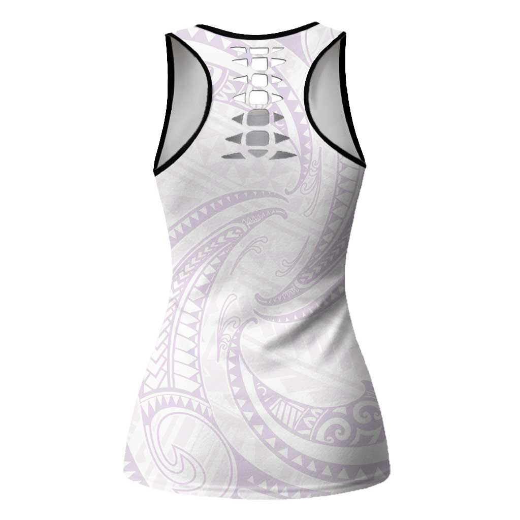 White Sunday Lotu Tamaiti Hollow Tank Top Polynesian Wave Pastel Mauve - Polynesian Pride