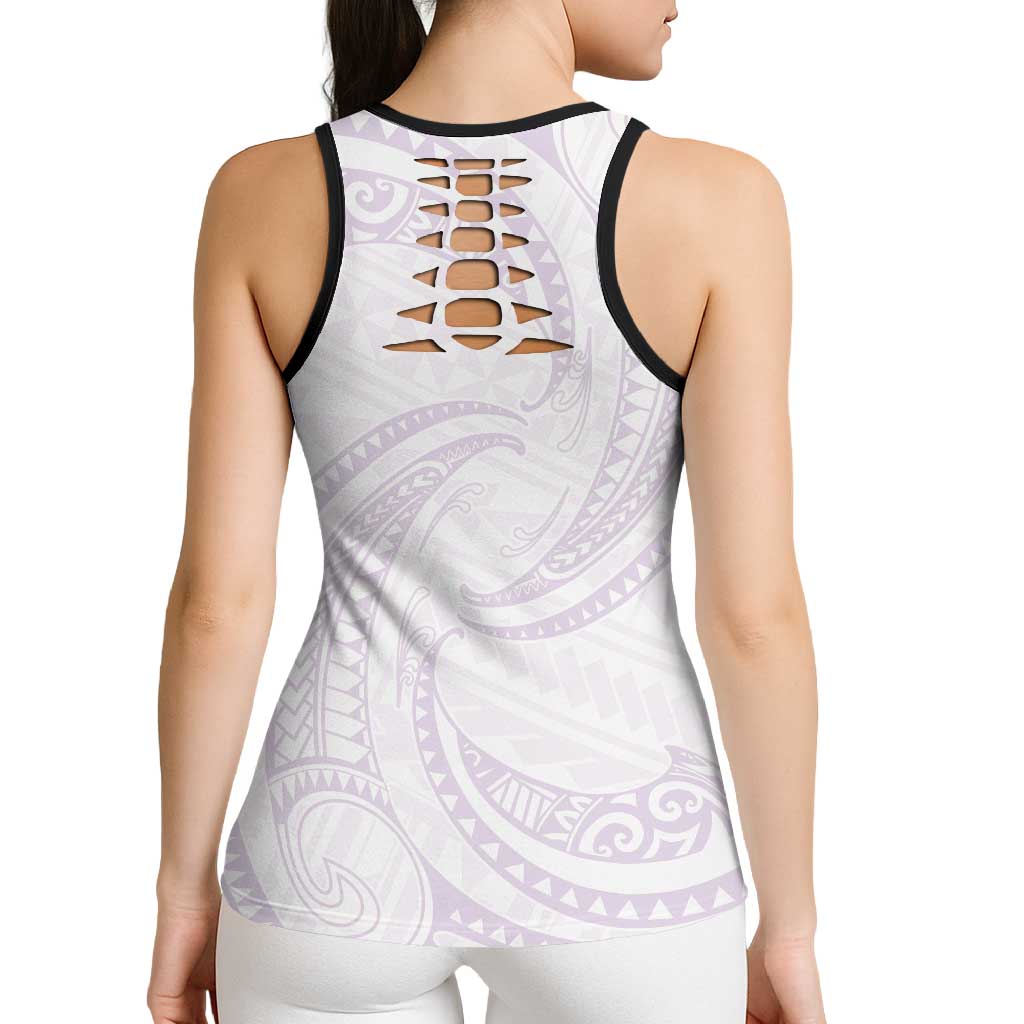 White Sunday Lotu Tamaiti Hollow Tank Top Polynesian Wave Pastel Mauve - Polynesian Pride