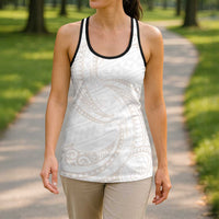 White Sunday Lotu Tamaiti Hollow Tank Top Polynesian Wave Pastel Nude - Polynesian Pride