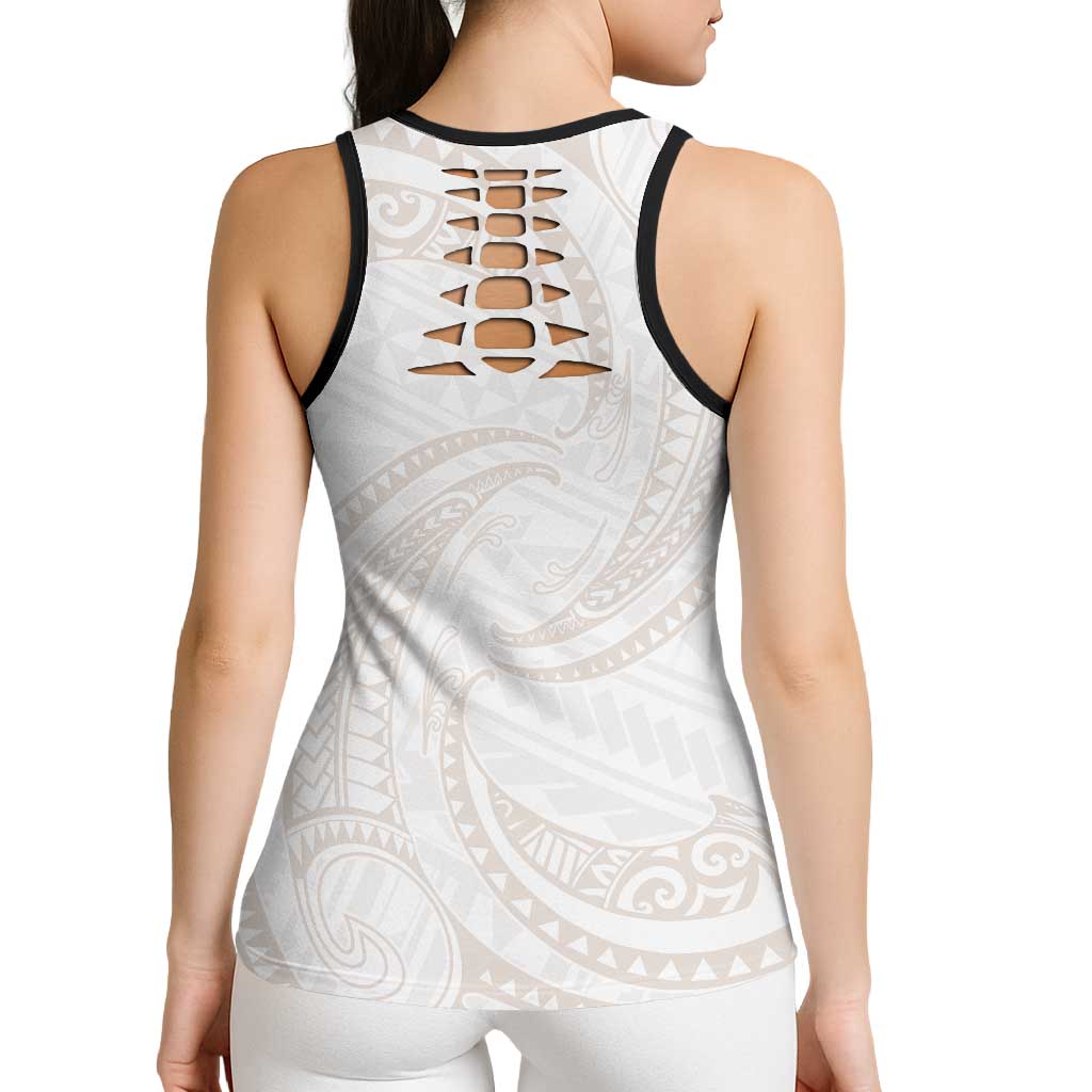 White Sunday Lotu Tamaiti Hollow Tank Top Polynesian Wave Pastel Nude - Polynesian Pride