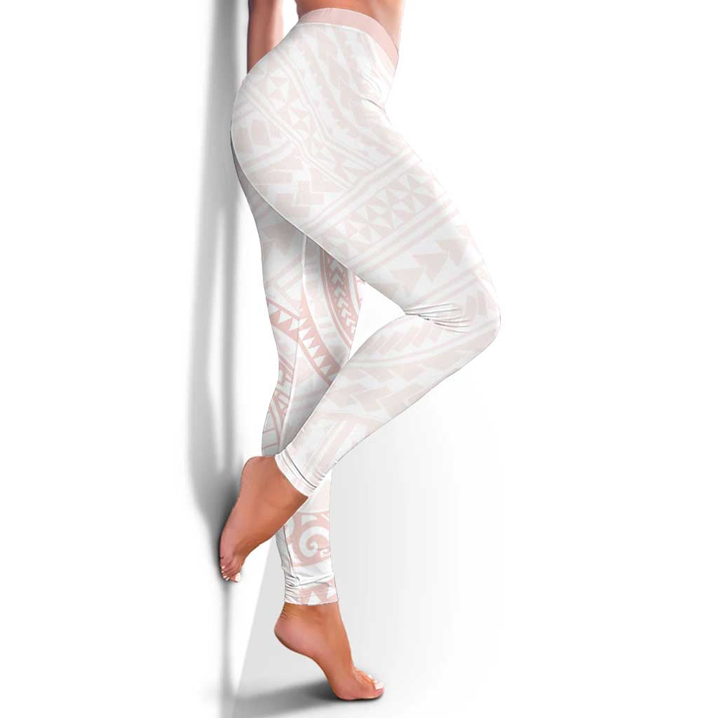 White Sunday Lotu Tamaiti Leggings Polynesian Wave Pastel Blush - Polynesian Pride