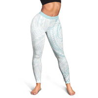 White Sunday Lotu Tamaiti Leggings Polynesian Wave Pastel Cyan - Polynesian Pride