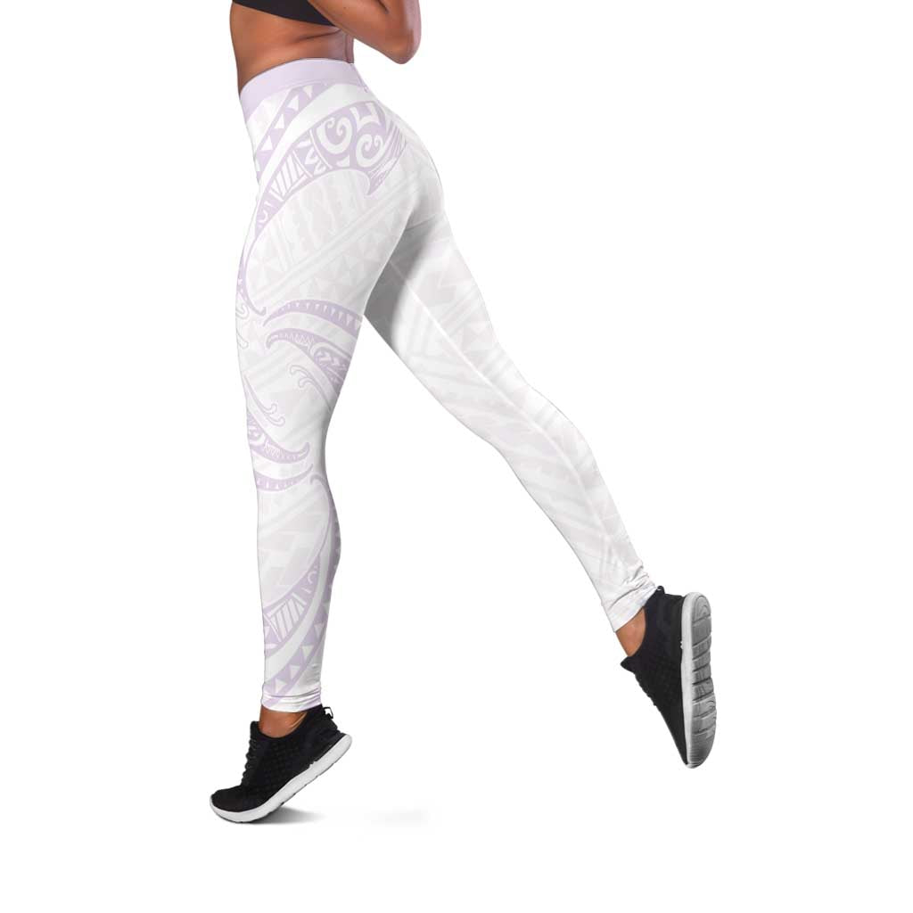 White Sunday Lotu Tamaiti Leggings Polynesian Wave Pastel Mauve - Polynesian Pride