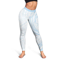 White Sunday Lotu Tamaiti Leggings Polynesian Wave Pastel Sky Blue - Polynesian Pride
