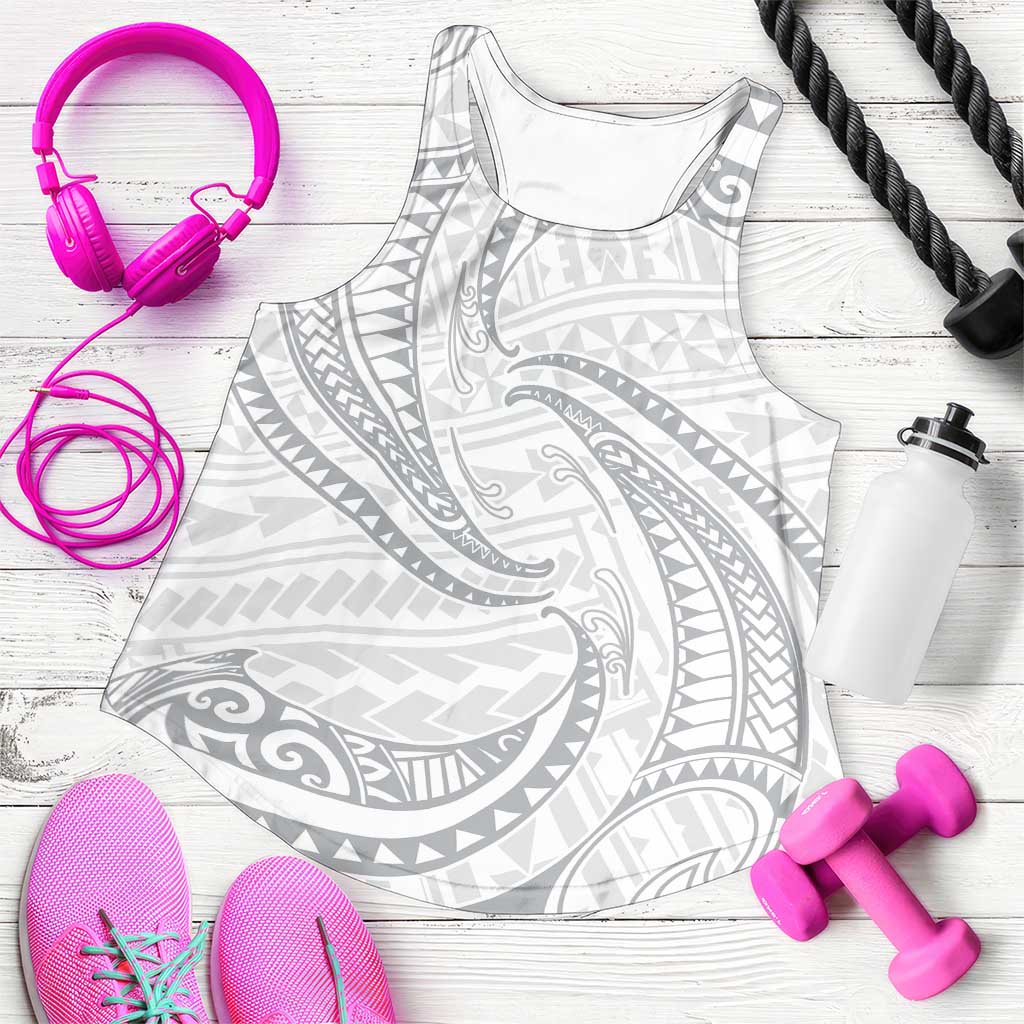 White Sunday Lotu Tamaiti Women Racerback Tank Polynesian Wave Pastel Gray - Polynesian Pride