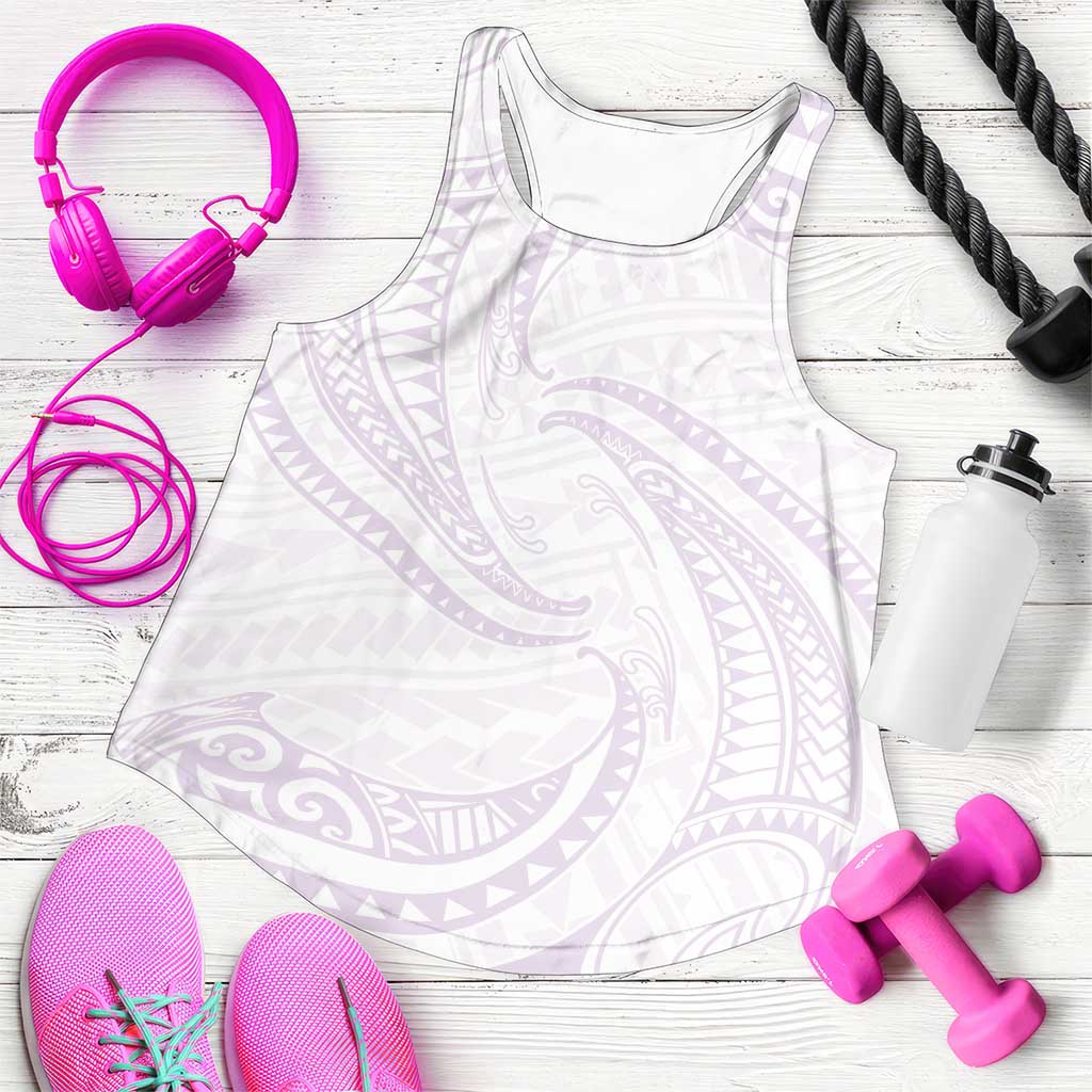 White Sunday Lotu Tamaiti Women Racerback Tank Polynesian Wave Pastel Mauve - Polynesian Pride
