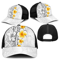 White Tropical Plumeria With Galaxy Polynesian Art Baseball Net Cap - Polynesian Pride