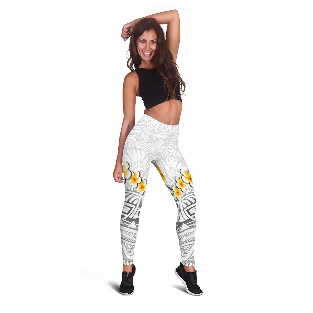 White Tropical Plumeria With Galaxy Polynesian Art Leggings - Polynesian Pride