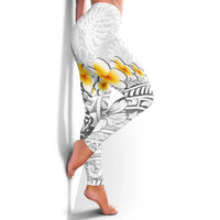 White Tropical Plumeria With Galaxy Polynesian Art Leggings - Polynesian Pride
