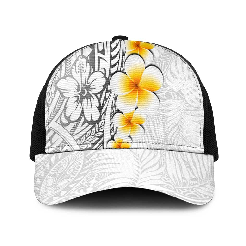 White Tropical Plumeria With Galaxy Polynesian Art Mesh Trucker Cap - Polynesian Pride