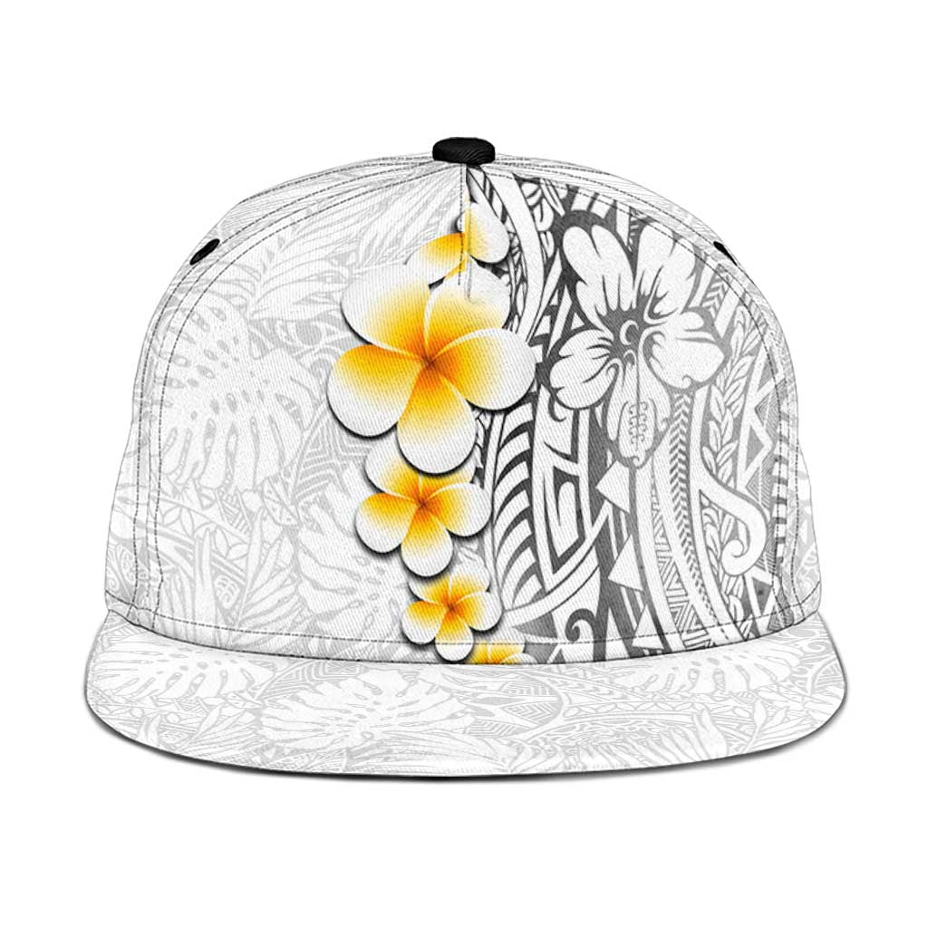 White Tropical Plumeria With Galaxy Polynesian Art Snapback Cap - Polynesian Pride
