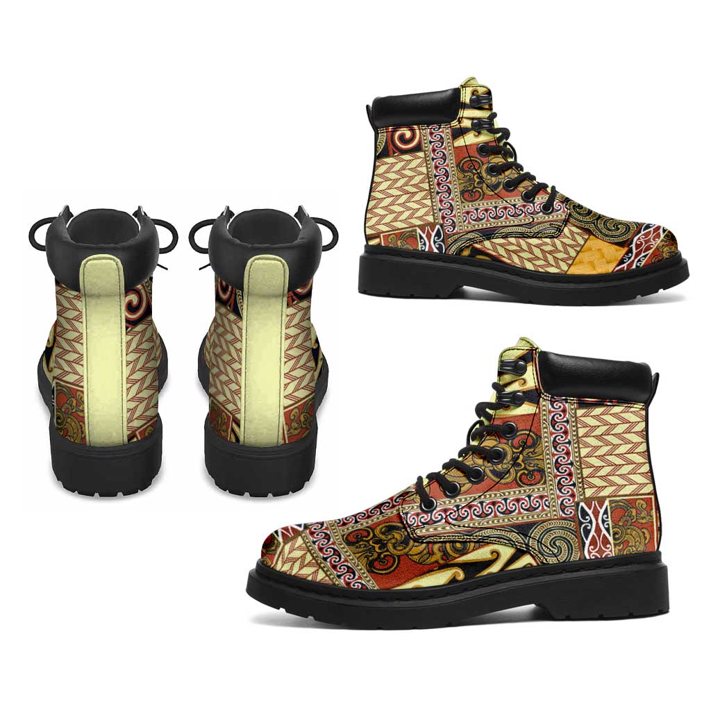 Yellow Aotearoa Kowhaiwhai Pattern All Season Boots NZ Maori Quilt Style - Polynesian Pride