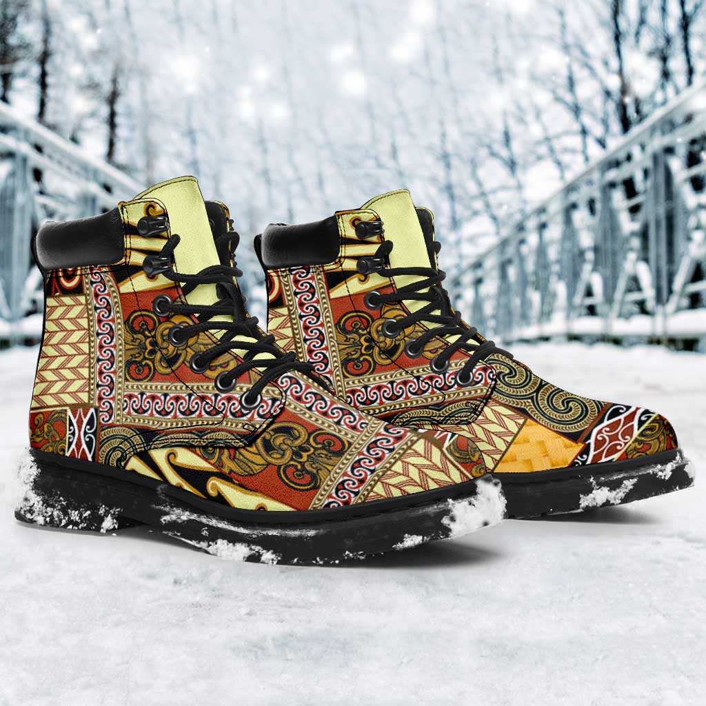 Yellow Aotearoa Kowhaiwhai Pattern All Season Boots NZ Maori Quilt Style - Polynesian Pride