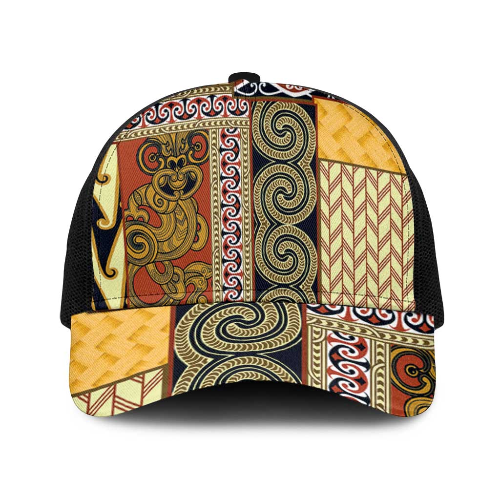 Yellow Aotearoa Kowhaiwhai Pattern Baseball Net Cap NZ Maori Quilt Style - Polynesian Pride