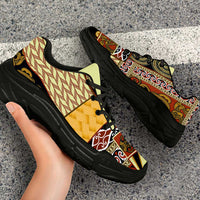 Yellow Aotearoa Kowhaiwhai Pattern Chunky Sneakers NZ Maori Quilt Style - Polynesian Pride